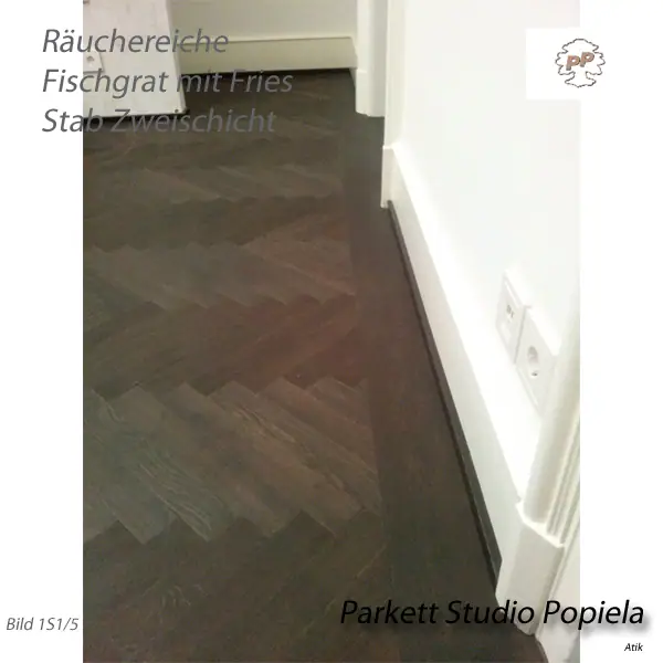 Fries und Fischgrät entlang der Wand und des Heizkörpers